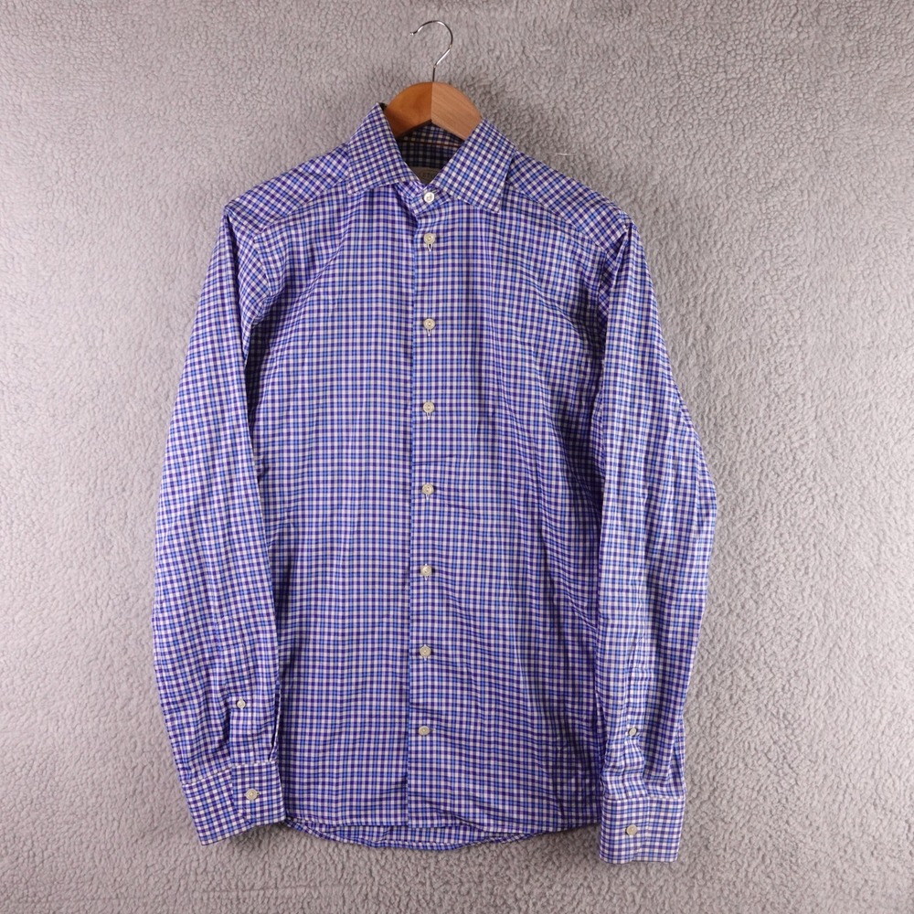 Eton‎ Slim Fit Dress Shirt Mens 15.5 39 Blue Purple Multi Check Button Down
